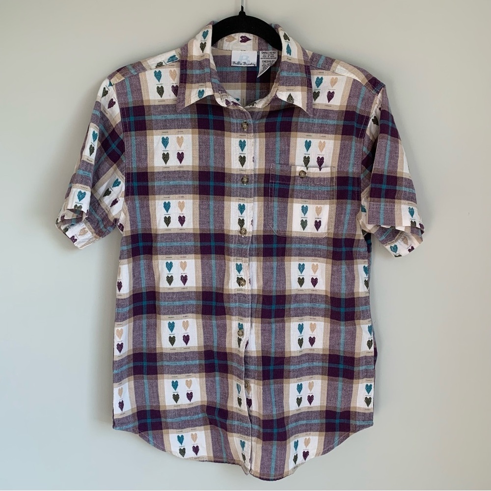 Bobbie Brooks Cute Heart Pattern Short Sleeve Button Down
